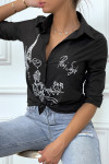 Chemise noire cintrée avec illustration Paris - 6