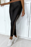 Legging noir brillant très extensible avec accessoire sur les cotés - 7