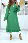 Abaya kimono vert avec volant et ceinture - 2