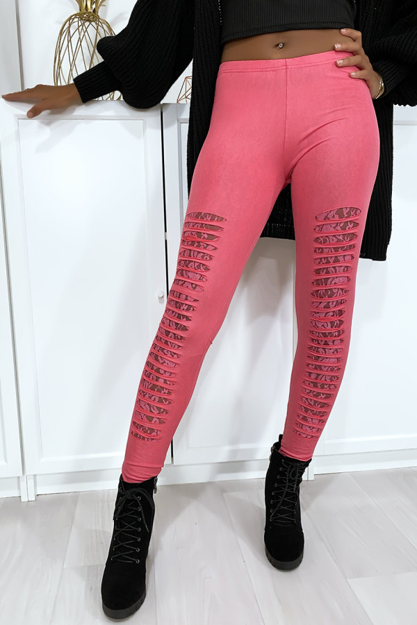 Legging fuchsia effilé à l'avant et doublé en dentelle - 2