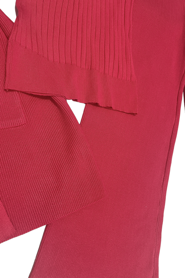 Ensemble 3 pièces gilet débardeur et pantalon palazzo fuchsia  - 6