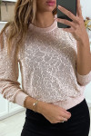 Pull jacquard rose fil doré - 2