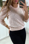 Pull jacquard rose fil doré - 3