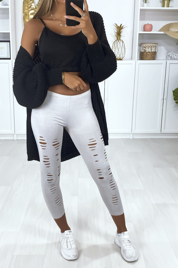 Legging corsaire gris matière brillante et extensible effilé à l'avant - 2