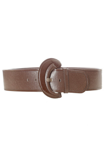 Ceinture marron style matelassé avec boucle ovale brillante. - 1
