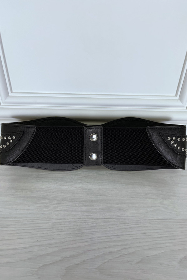 Ceinture noire large forme asymétrique et cloutée - 2