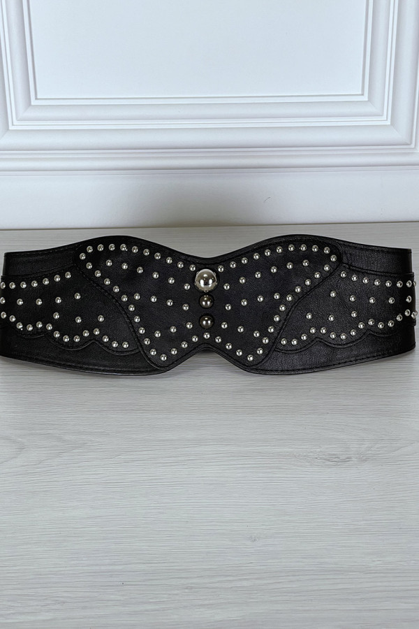 Ceinture noire large forme asymétrique et cloutée - 7