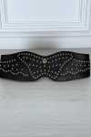 Ceinture noire large forme asymétrique et cloutée - 7