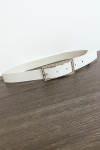 Ceinture blanche en simili avec boucle rectangulaire ornée de strass - 3