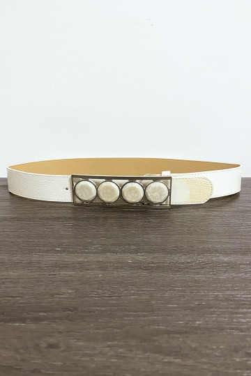 Ceinture beige avec 4 pierres beige à la boucle - 1