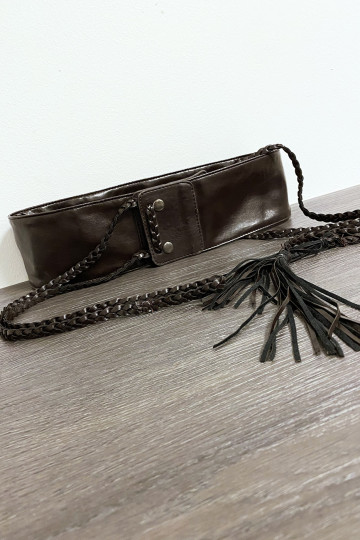Ceinture marron en simili avec tresse - 2