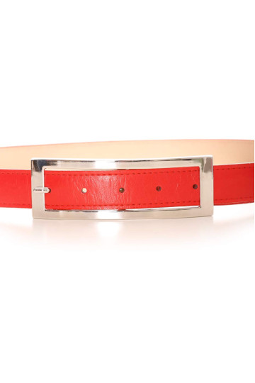 Ceinture Rouge avec boucle rectangulaire argentée. Accessoire 9001 - 2