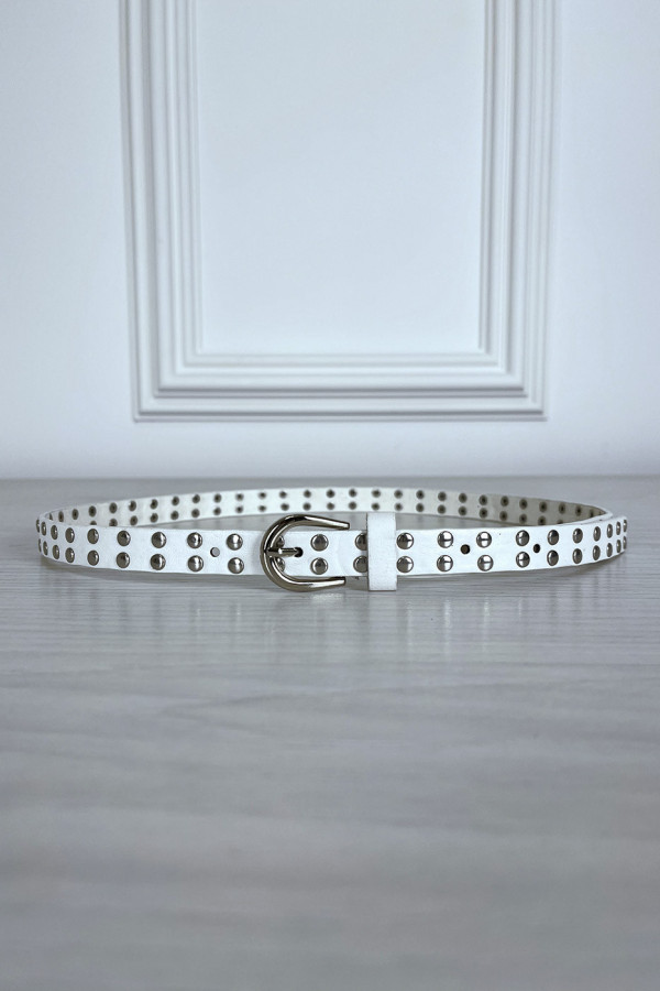 Fine ceinture blanche en simili clouté - 3