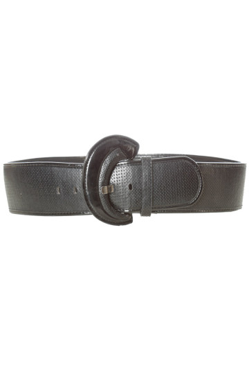 Ceinture noir style matelassé avec boucle ovale brillante. BG-0101 - 1