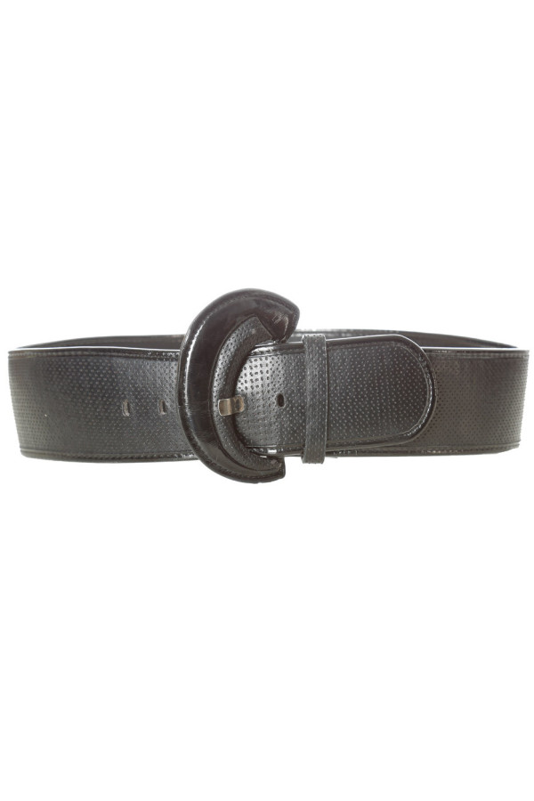 Ceinture noir style matelassé avec boucle ovale brillante. BG-0101 - 1