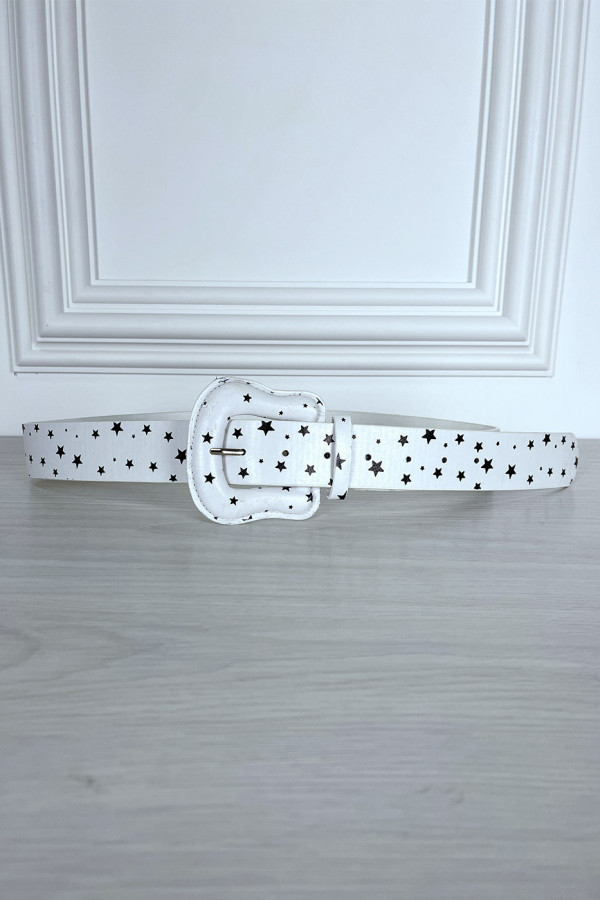 Ceinture en simili blanche à imprimé étoiles - 1