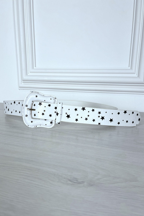 Ceinture en simili blanche à imprimé étoiles - 3