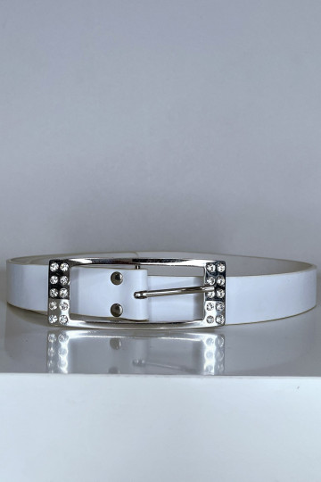 Ceinture femme en blanche avec boucle réctangle ornée de strass - 1