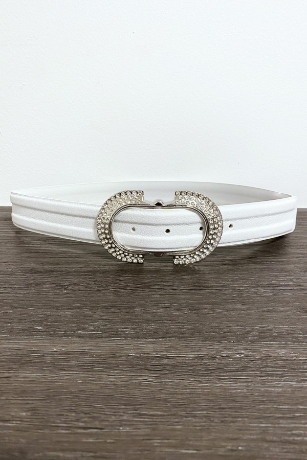 Ceinture blanche avec boucle ornée de strass - 1