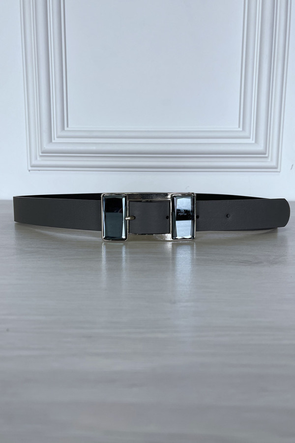 Ceinture grise à boucle rectangulaire à gros strass en verre - 5
