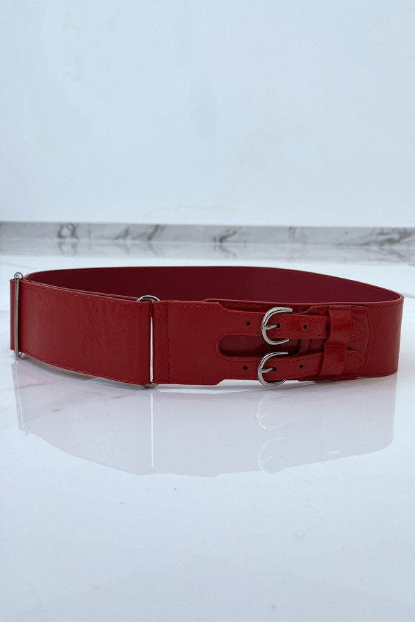 Ceinture rouge en simili à double boucle métallique - 5