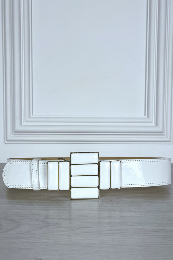 Ceinture blanche à grosse boucle bijoux - 2