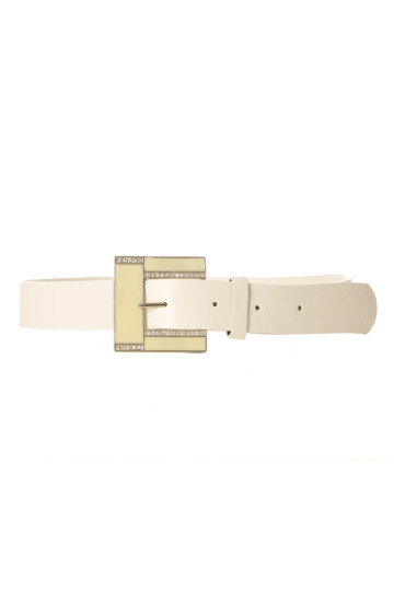 Ceinture Blanche effet cuir à boucle carré et strass CE 726 - 3