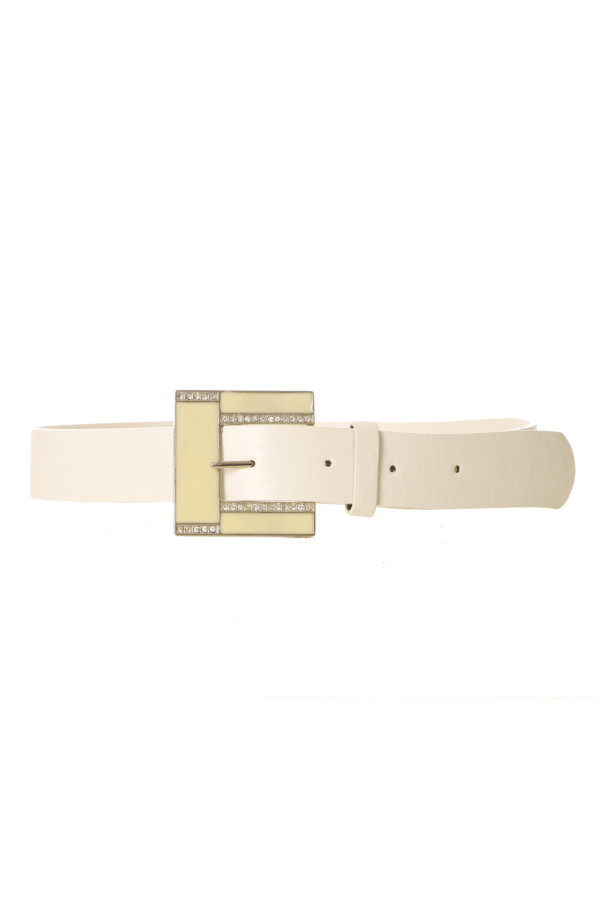Ceinture Blanche effet cuir à boucle carré et strass CE 726 - 3
