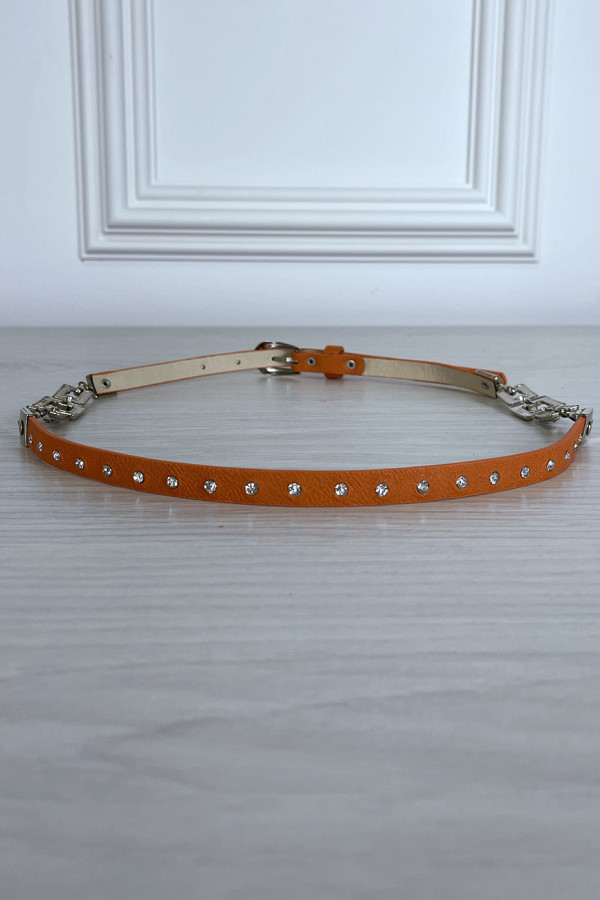 Fine ceinture orange avec accessoire et strass - 4