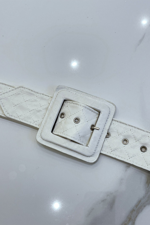 Ceinture blanche style matelassé boucle carrée - 1