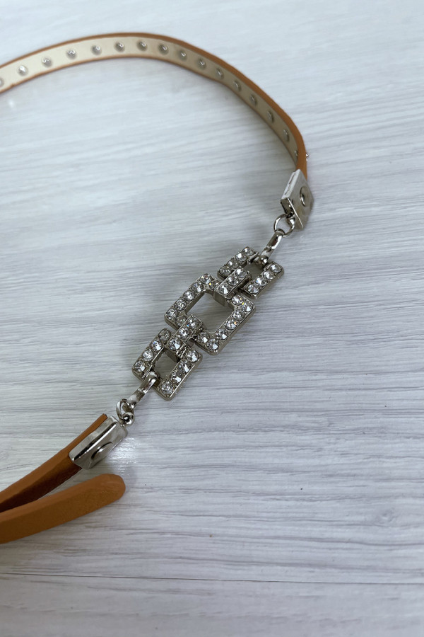 Fine ceinture camel avec accessoire et strass - 2