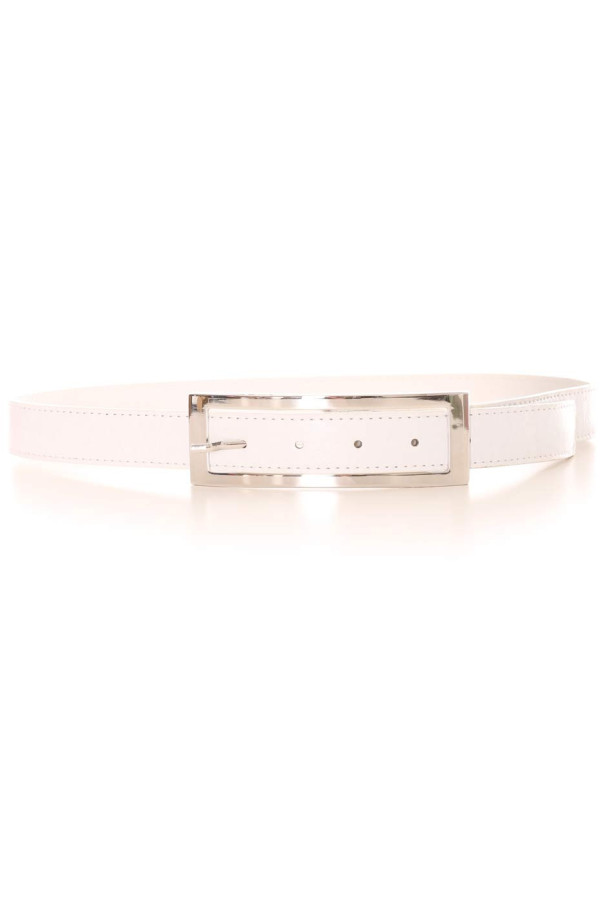 Ceinture blanche avec boucle rectangulaire argentée. Accessoire 9001 - 2