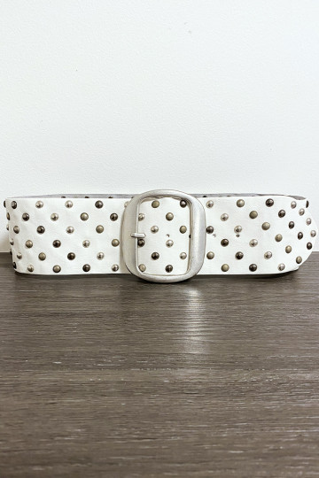 Ceinture en simili blanche cloutés avec boucle argenté - 1
