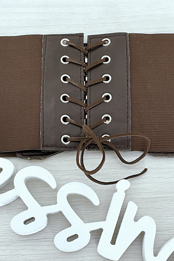 Ceinture de taille marron avec lacet au dos - 2