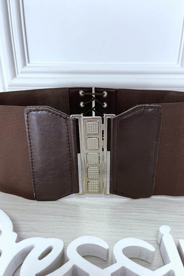 Ceinture de taille marron avec lacet au dos - 4