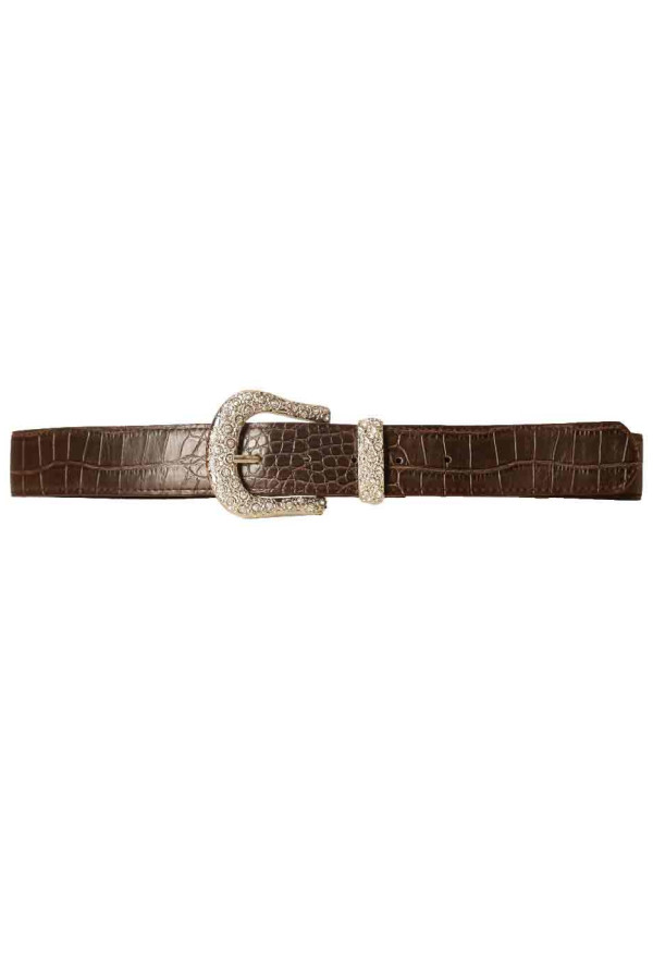 Ceinture Marron style croco avec boucle fantaisie à strass D7288 - 4