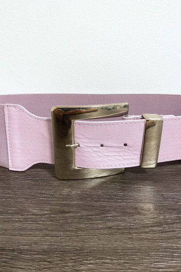 Grosse ceinture lila avec boucle argenté et élastique à la taille - 2