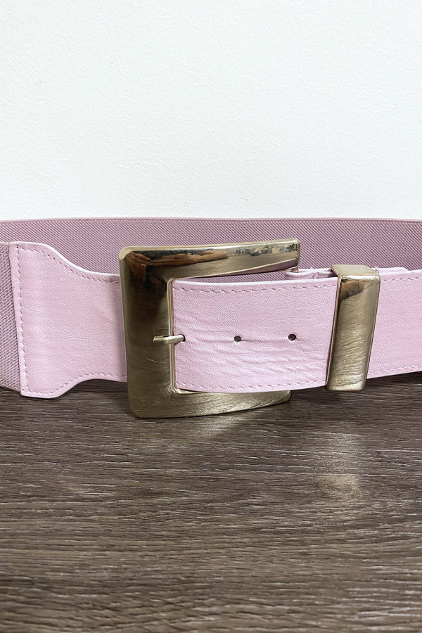 Grosse ceinture lila avec boucle argenté et élastique à la taille - 2