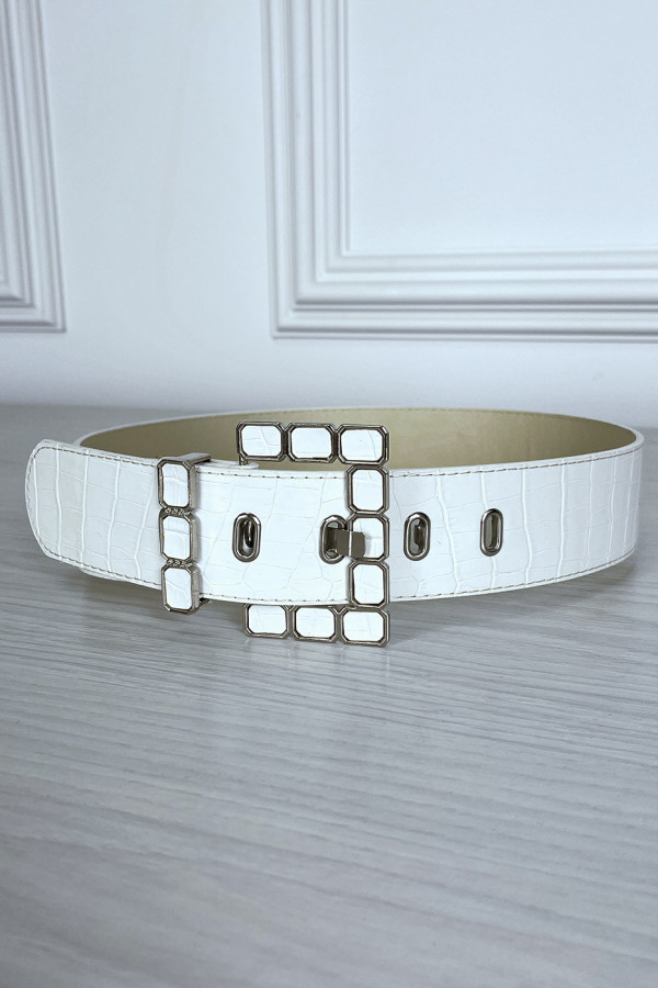 Ceinture blanche en simili à motif avec jolie boucle - 2