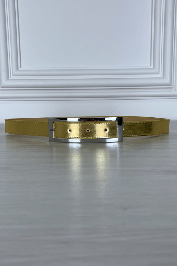 Ceinture fine dorée à boucle large rectangulaire - 5