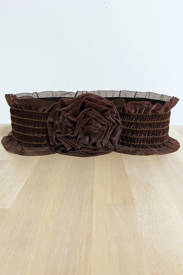 Ceinture de soirée en dentelle choco brillant avec élastique - 4