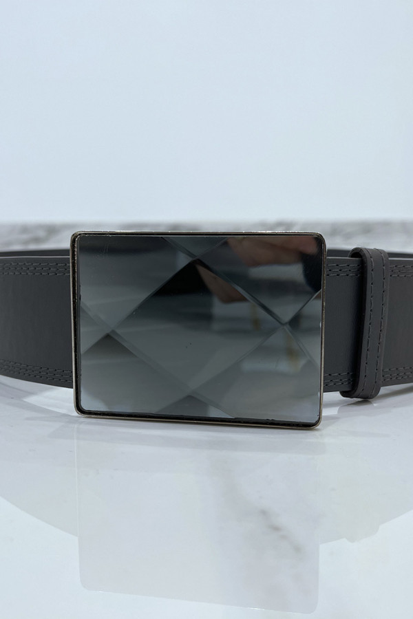 Ceinture grise large à boucle en verre rectangle - 6