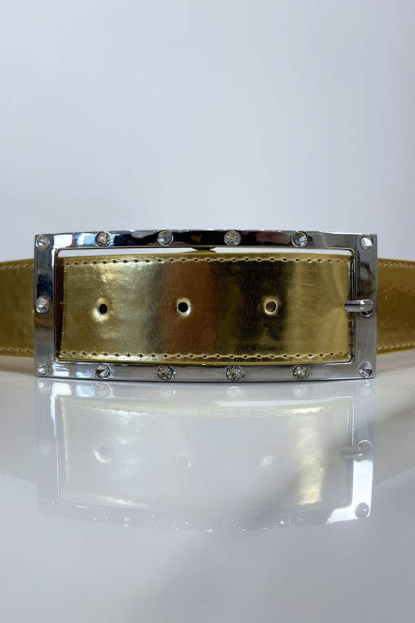 Ceinture doré avec boucle rectangle strass et argenté - 3