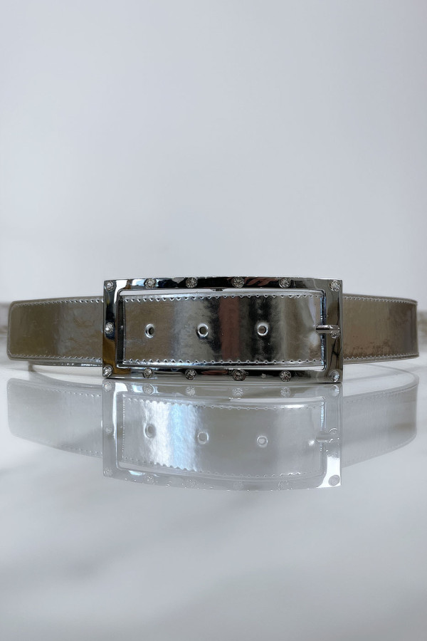 Ceinture argenté avec boucle rectangle strass et argenté - 1