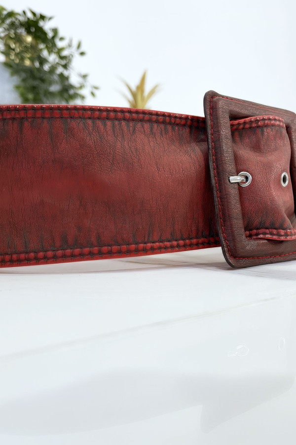 Ceinture rouge femme effet usé vintage - 3