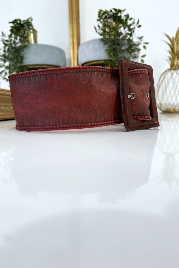 Ceinture rouge femme effet usé vintage - 5