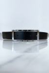 Ceinture noire avec boucle rectangle strass et argenté - 2