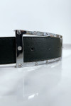 Ceinture noire avec boucle rectangle strass et argenté - 9