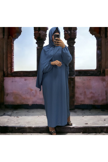 Abaya indigo avec voile intégré couleur vitaminée - 1