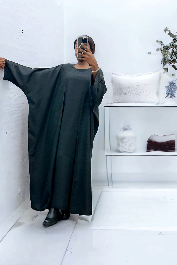 Abaya 2 pièces robe et kimono en noir - 3